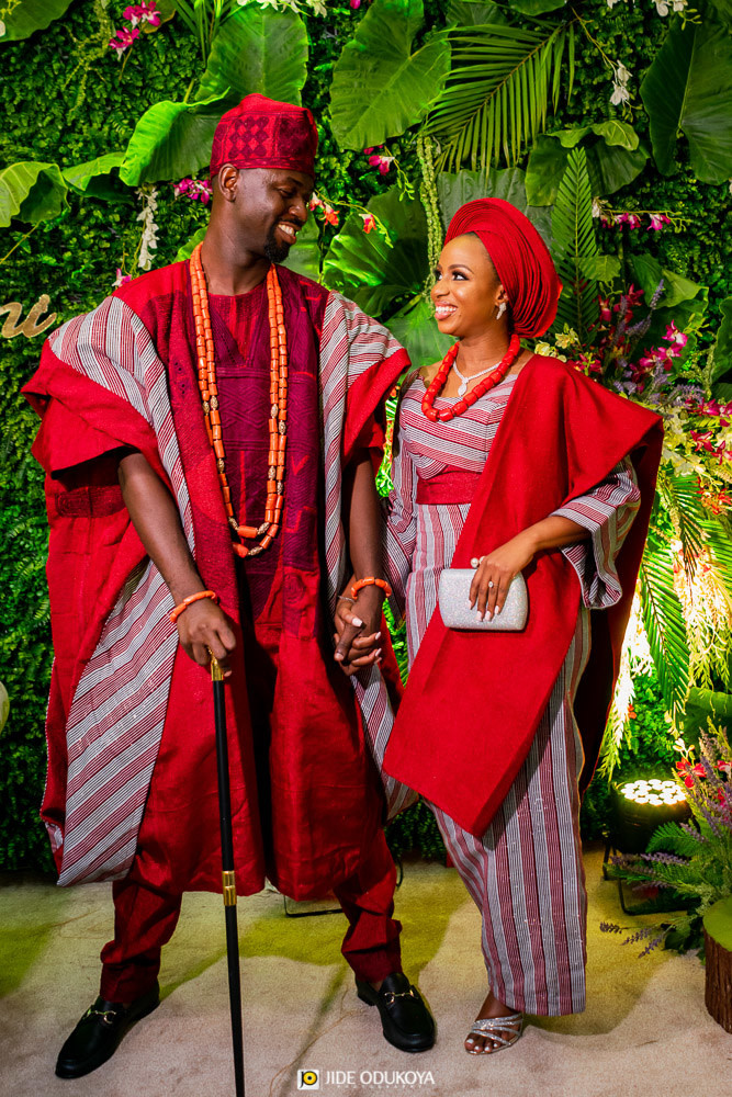 Kemi and Pelu wearing the traditional outfits 