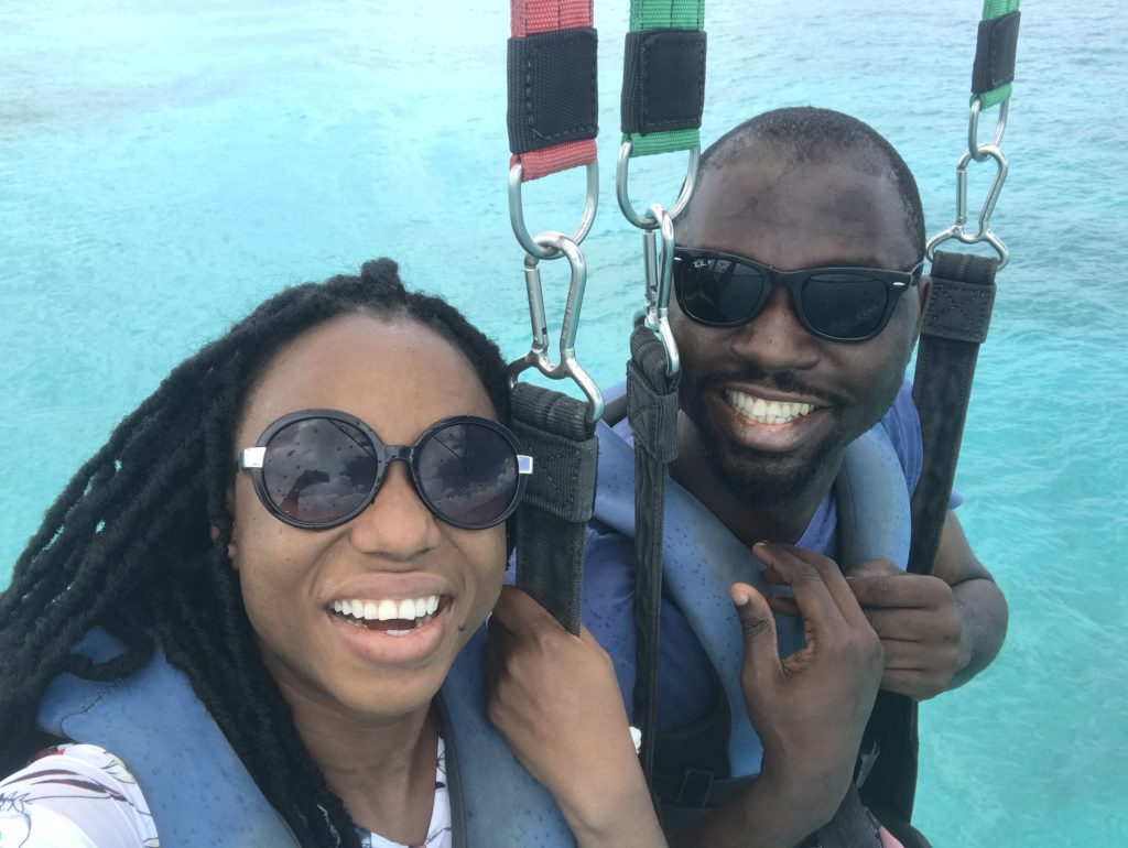 KJ and PJ parasailing in Turks